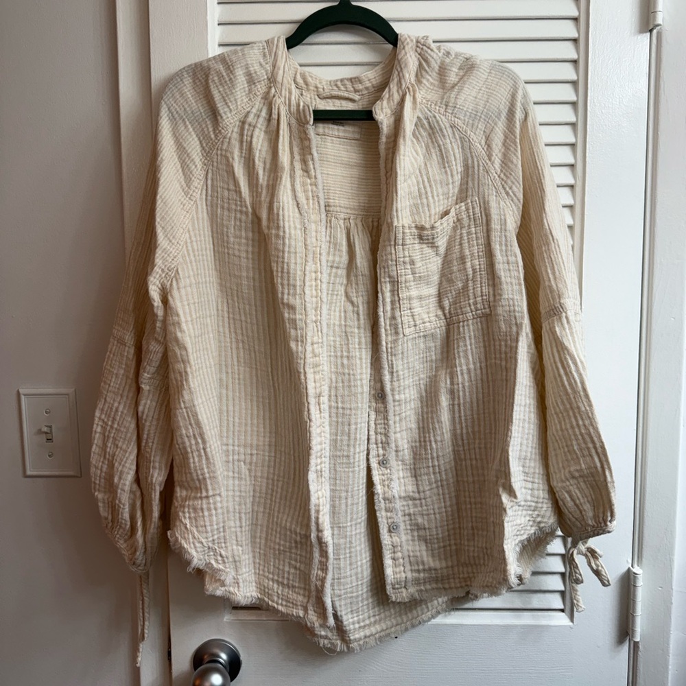 Aerie Cream Striped Knit Top